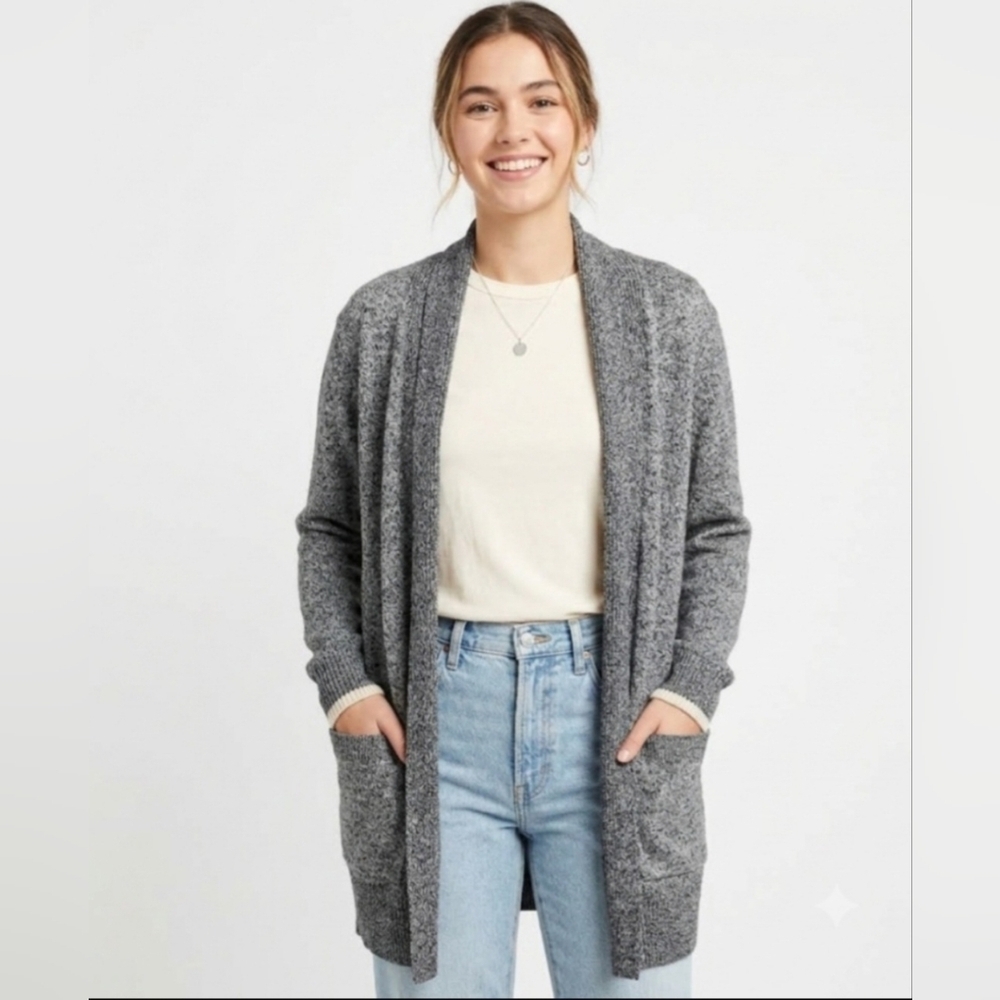 ✨️ Roots Canada Salt & Pepper Open-Front Longline Cardigan Sweater | size XL 🍁